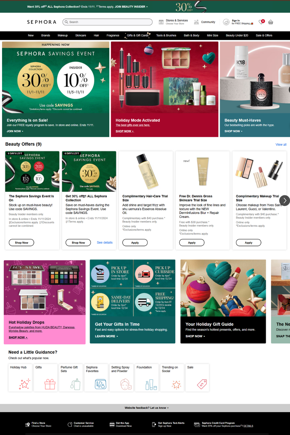 Sephora's Holiday Homepage