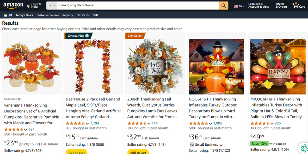 Thanksgiving Product listing optimization on Amazon