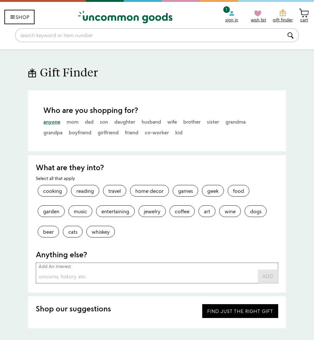 Uncommon Goods Gifts Quiz