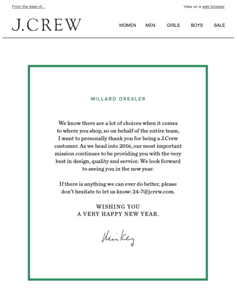 J. Crew - New Year Thank You Note Showing Gratitude