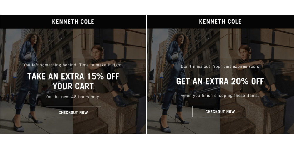 Example of cart abandonment drip campaign Kenneth Cole