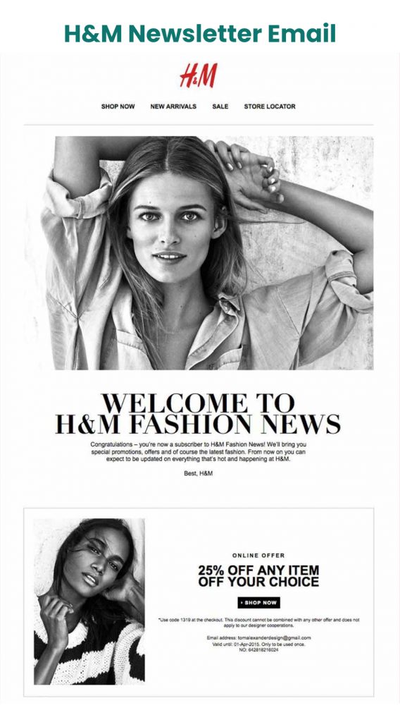 h&m's newsletter email